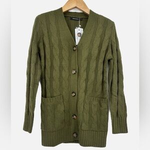 MEROKEETY Olive Green Cable Knit Button Front Cardigan Sweater Size Small NWT